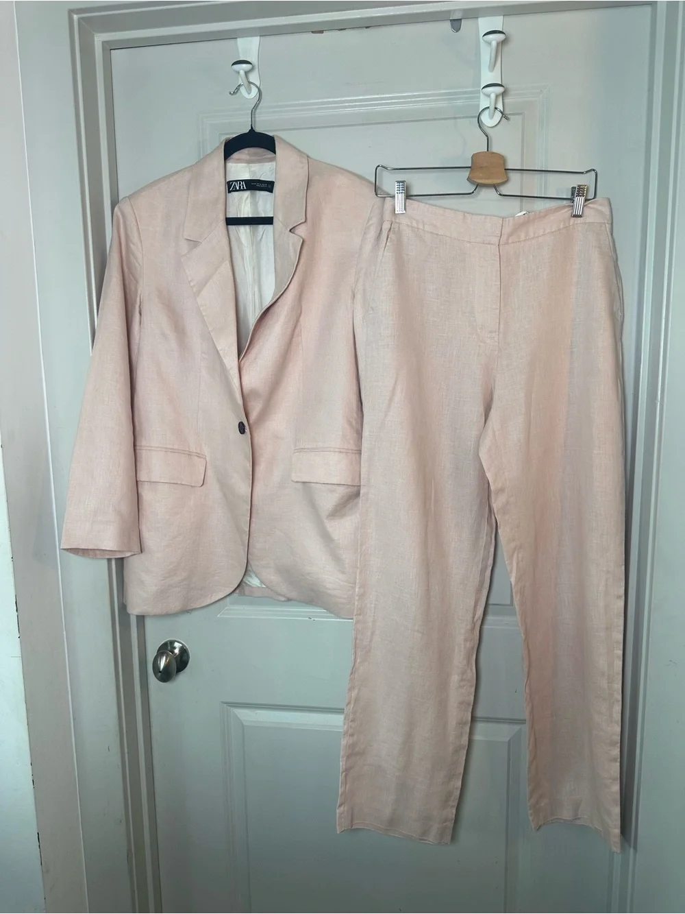 ZARA 2Piece Linen Wide Keg Pants and One Button Blazer Pant set, Medium